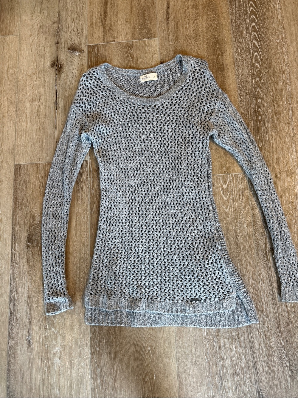 Hollister Light Gray Open-Knit Scoop Neck Sweater